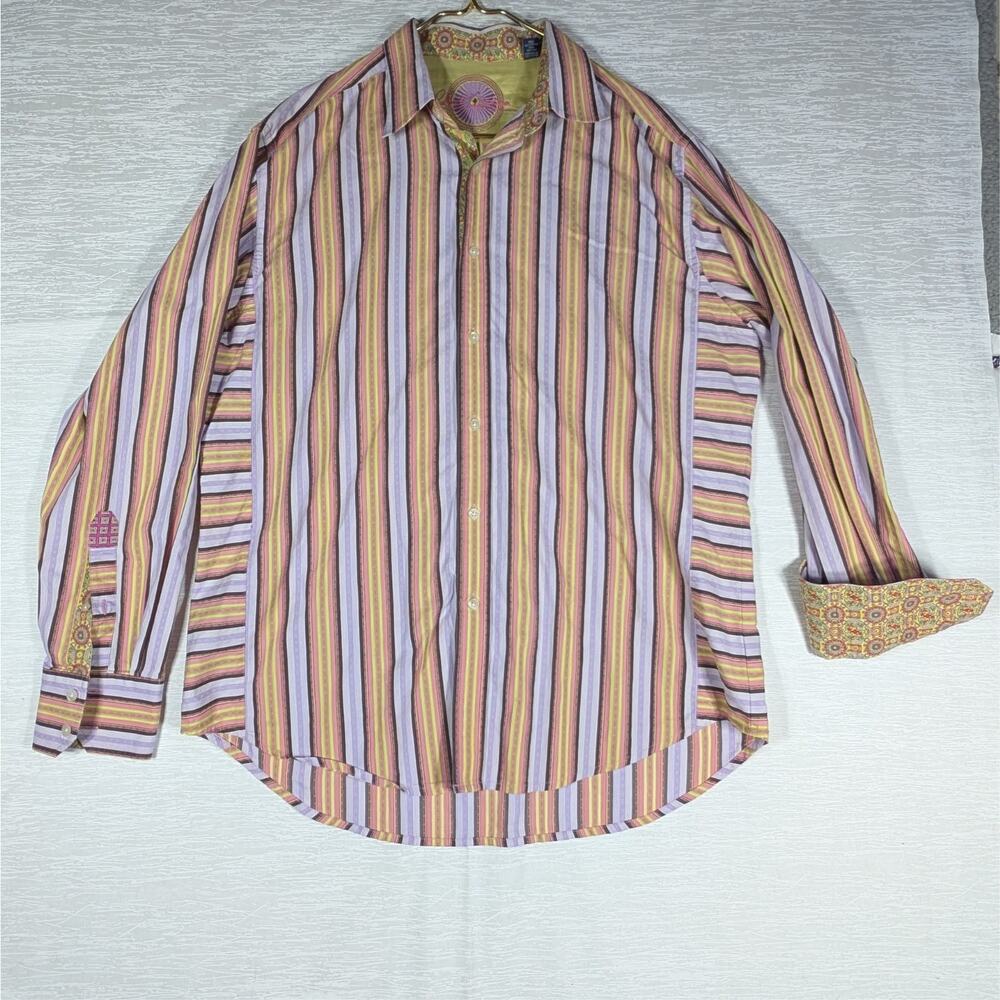 Robert Graham Flip Cuff Button Down Shirt Mens Extra Large Pink Stripe